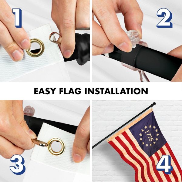 G128 Combo Pack: 6 Ft Tangle Free Aluminum Spinning Flagpole (Black) & Betsy Ross 1776 Tea-Stained Flag 3x5 Ft, ToughWeave Pro Series Embroidered 420D Polyester | Pole with Flag Included - Image 7