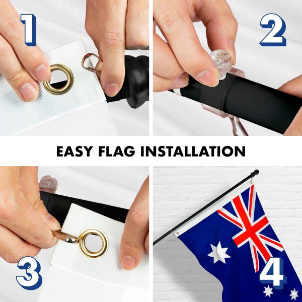 G128 Combo Pack: 6 Feet Tangle Free Spinning Flagpole (Black) Australia Australian Flag 3x5 ft Printed 150D Brass Grommets (Flag Included) Aluminum Flag Pole - Image 7
