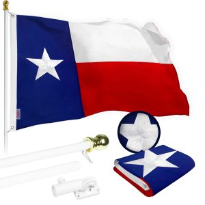 G128 Flag Pole 5 FT White Tangle Free & Texas Flag 2x3 FT Combo Embroidered Spun Polyester