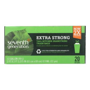 Seventh Generation Extra Strong Tall Kitchen Trash Bags - 13 Gallon - Case of 12 - 20 Count
