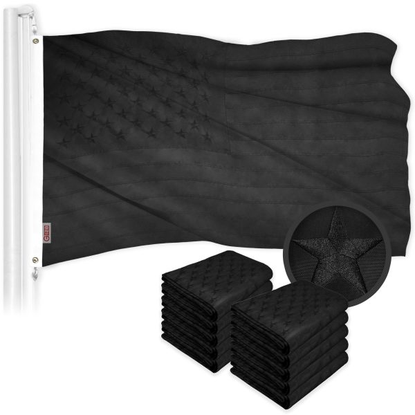 G128 10 Pack: All Black American USA US Flag 3x5 ft Embroidered Stars Sewn Stripes Brass Grommets