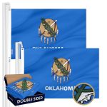 G128 2 Pack: Oklahoma OK State Flag | 3x5 Ft | Double ToughWeave Series Double Sided Embroidered 210D Polyester | Embroidered Design, Indoor/Outdoor, Brass Grommets, Heavy Duty, 2-ply