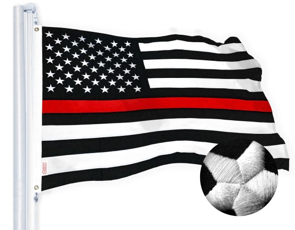 G128 Thin Red Line Flag Embroidered 2.5x4 FT 3-Pack Heavy Duty 220GSM Tough Spun Polyester U.S. American Flag Brass Grommets Honoring Fire Fighters and EMTs Black White and Red US Flag - Image 7
