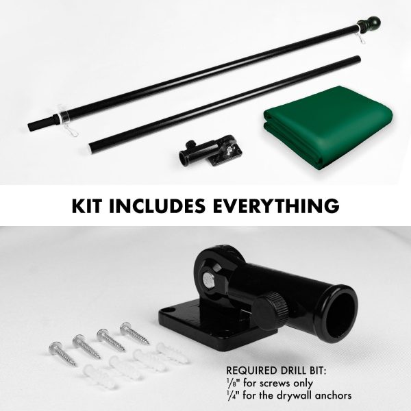 G128 Combo Pack: 6 Feet Tangle Free Spinning Flagpole (Black) Solid Dark Green Solid Dark Green Flag 3x5 ft Printed 150D Brass Grommets (Flag Included) Aluminum Flag Pole - Image 2