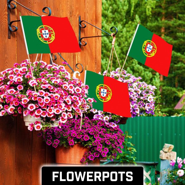 G128 30 Pack Handheld Portugal Portuguese Stick Flags | 12x18 In | Printed 150D Polyester, Country Flag, Solid Wooden Stick, Spear Gold Tip - Image 2