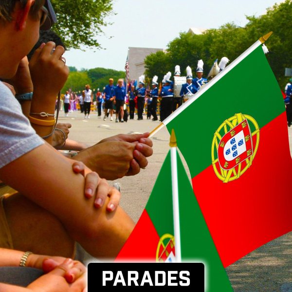 G128 30 Pack Handheld Portugal Portuguese Stick Flags | 12x18 In | Printed 150D Polyester, Country Flag, Solid Wooden Stick, Spear Gold Tip - Image 5