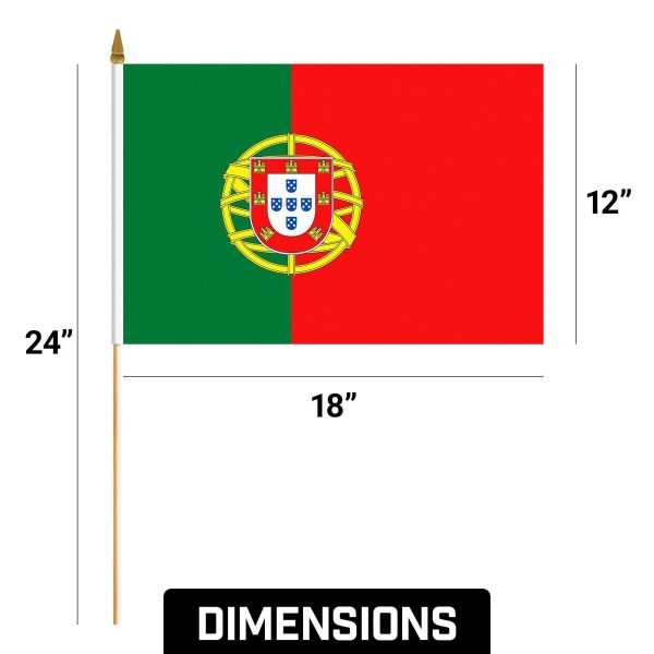 G128 30 Pack Handheld Portugal Portuguese Stick Flags | 12x18 In | Printed 150D Polyester, Country Flag, Solid Wooden Stick, Spear Gold Tip - Image 9