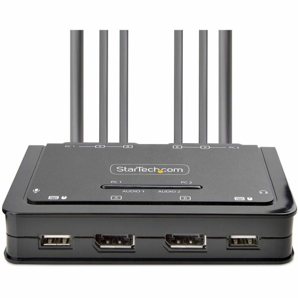 StarTech.com 2-Port Dual-Monitor DisplayPort Cable KVM Switch, 4K 60Hz, Compact KVM with 5ft/1.5m Integrated Host Cables, Bus Powered - Image 2