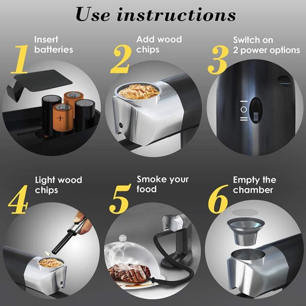 Smoking Gun Wood Smoke Infuser  Extended Kit 14 PCS Smoker Machine with Accessories and Wood Chips  Cold Smoke for Food and Drinks  Gift for Man - Image 4