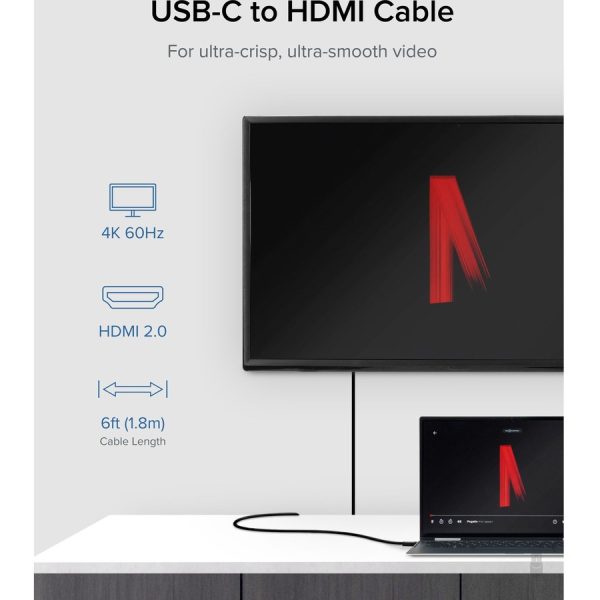 Plugable USB C to HDMI Adapter Cable - Connect USB-C or Thunderbolt 3 Laptops to HDMI Displays up to 4K@60Hz - Image 2