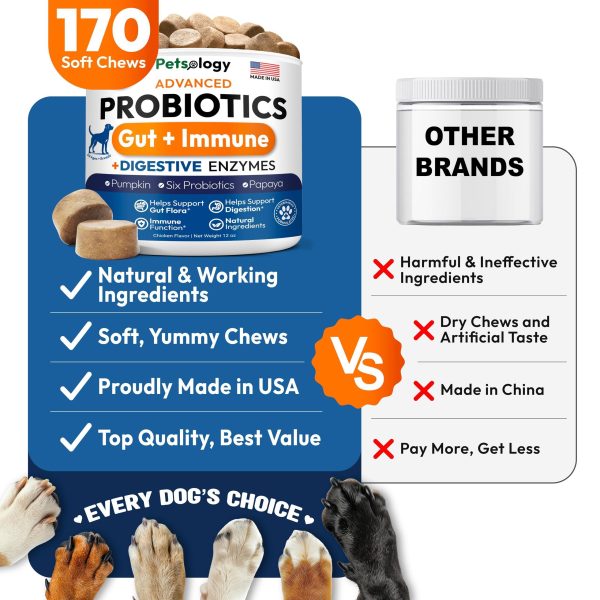 Probiotics for Dogs   170 Dog Probiotics Chews   Digestive Enzymes & Prebiotics   Support Gut Health Diarrhea Gas & Constipation Relief   Itchy Skin Allergies Yeast Balance   Pet Supplement - Image 5