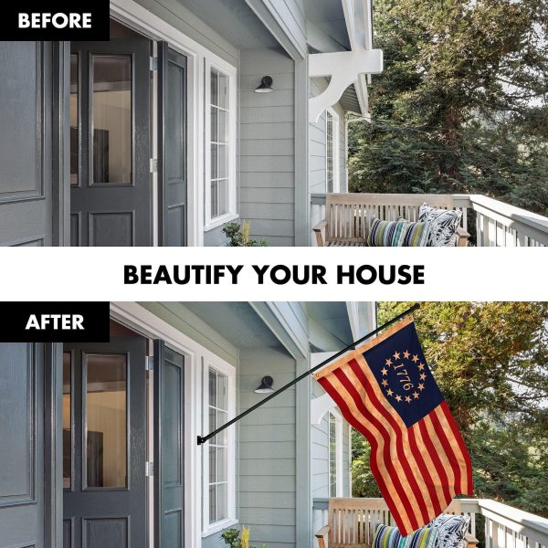 G128 Combo Pack: 6 Ft Tangle Free Aluminum Spinning Flagpole (Black) & Betsy Ross 1776 Tea-Stained Flag 3x5 Ft, LiteWeave Pro Series Printed 300D Polyester | Pole with Flag Included - Image 3