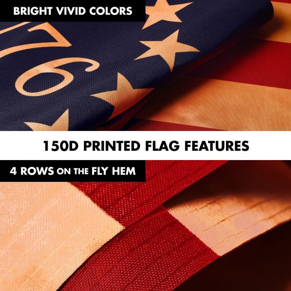 G128 Combo Pack: 6 Ft Tangle Free Aluminum Spinning Flagpole (Black) & Betsy Ross 1776 Tea-Stained Flag 3x5 Ft, LiteWeave Pro Series Printed 300D Polyester | Pole with Flag Included - Image 5