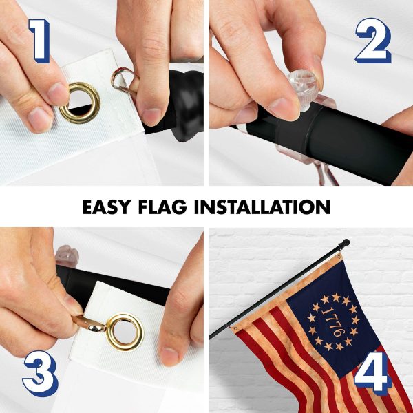G128 Combo Pack: 6 Ft Tangle Free Aluminum Spinning Flagpole (Black) & Betsy Ross 1776 Tea-Stained Flag 3x5 Ft, LiteWeave Pro Series Printed 300D Polyester | Pole with Flag Included - Image 7
