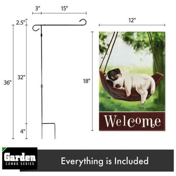 G128 Combo Pack: Garden Flag Stand Black 36x16 Inch & Garden Flag Welcome Sleeping Puppy 12x18 Inch - Image 2