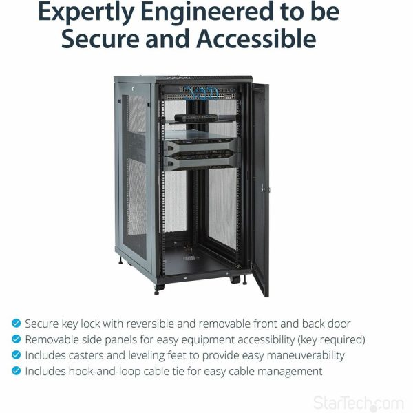 StarTech.com 24U 19" Server Rack Cabinet 4 Post Adjustable Depth 2-30" w/Casters/Cable Management/1U Shelf, Locking Doors and Side Panels - Image 2