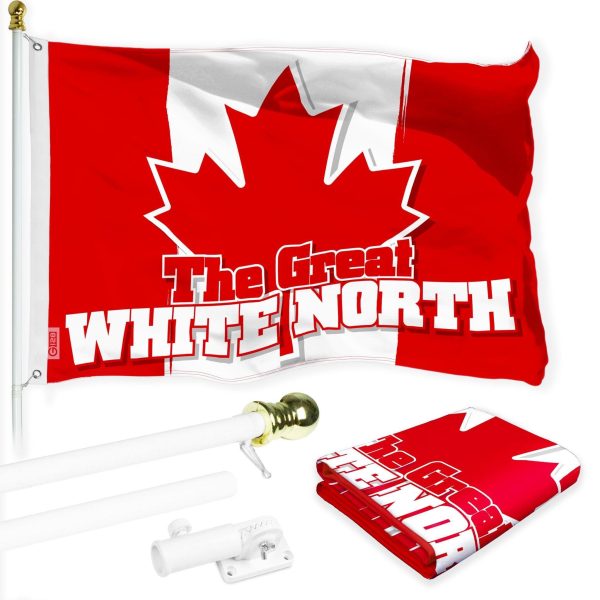 G128 Combo Pack: 6 Ft Tangle Free Aluminum Spinning Flagpole (White) & Canada Canadian The Great White North Flag 3x5 Ft, LiteWeave Pro Series Printed 150D Polyester | Pole with Flag Included
