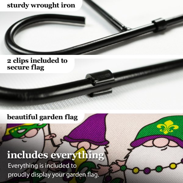 G128 Combo Pack: Garden Flag Stand Black 36 in x 16 in & Garden Flag Mardi Gras Decoration Three Gnomes 12"x18" Double-Sided Burlap Fabric - Image 7