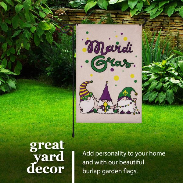 G128 Combo Pack: Garden Flag Stand Black 36 in x 16 in & Garden Flag Mardi Gras Decoration Three Gnomes 12"x18" Double-Sided Burlap Fabric - Image 9