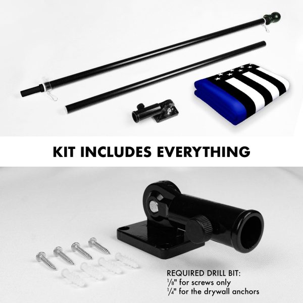 G128 Combo Pack: 6 Ft Tangle Free Aluminum Spinning Flagpole (Black) & Thin Blue Line Flag 3x5 Ft, LiteWeave Pro Series Printed 150D Polyester, 4 Corner Brass Grommets | Pole with Flag Included - Image 2