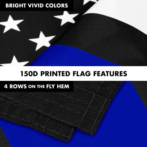 G128 Combo Pack: 6 Ft Tangle Free Aluminum Spinning Flagpole (Black) & Thin Blue Line Flag 3x5 Ft, LiteWeave Pro Series Printed 150D Polyester, 4 Corner Brass Grommets | Pole with Flag Included - Image 5