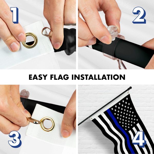 G128 Combo Pack: 6 Ft Tangle Free Aluminum Spinning Flagpole (Black) & Thin Blue Line Flag 3x5 Ft, LiteWeave Pro Series Printed 150D Polyester, 4 Corner Brass Grommets | Pole with Flag Included - Image 7