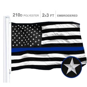 Thin Blue Line Flag 210D Embroidered Polyester 2x3 Ft