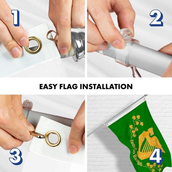 G128 Combo Pack: 6 Ft Tangle Free Spinning Flagpole (Silver) & Erin Go Bragh Flag 3x5 Ft Printed 150D Polyester, Brass Grommets (Flag Included) Aluminum Flag Pole - Image 7
