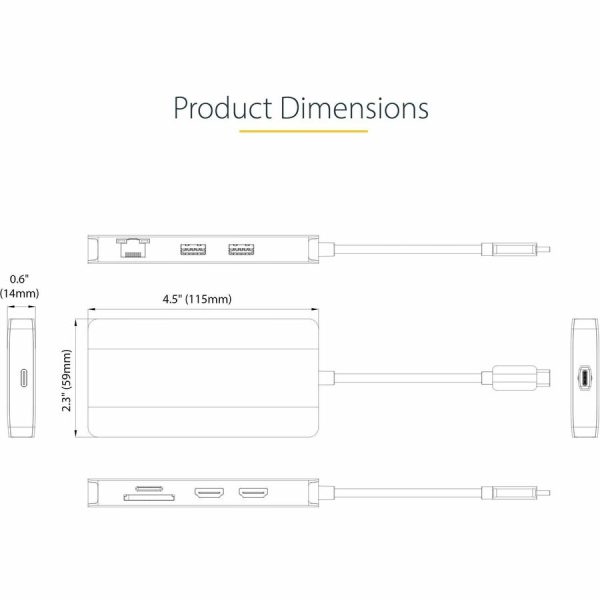 StarTech.com USB C Multiport Adapter, Dual HDMI, 4K 60Hz, 2x 5Gbps USB-A Hub, 100W Power Delivery, GbE, SD/MicroSD, USB C Mini Dock - Image 2