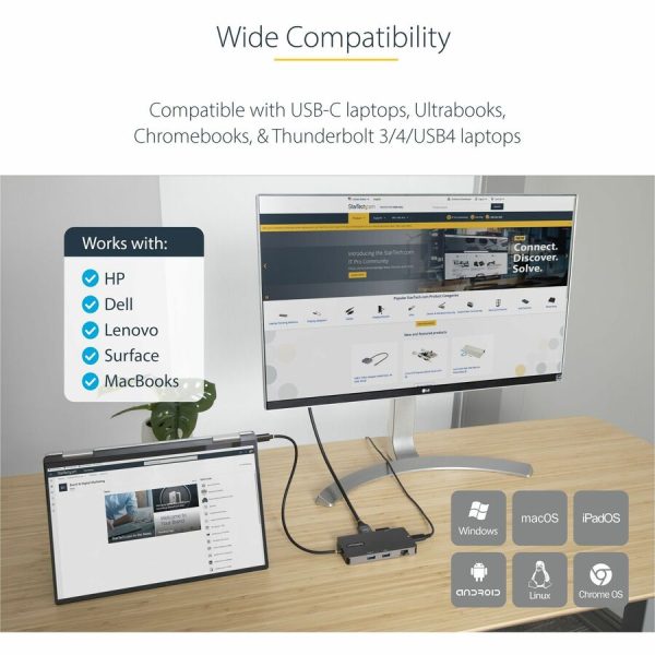 StarTech.com USB C Multiport Adapter, Dual HDMI, 4K 60Hz, 2x 5Gbps USB-A Hub, 100W Power Delivery, GbE, SD/MicroSD, USB C Mini Dock - Image 8