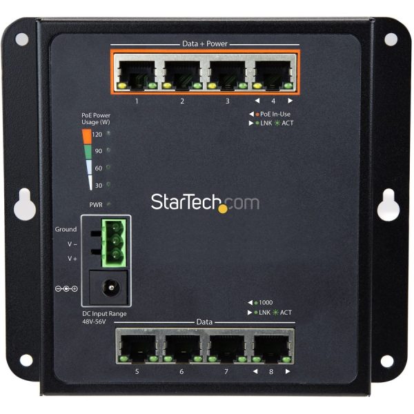 StarTech.com Industrial 8 Port Gigabit PoE Switch - 4 x PoE+ 30W - Power Over Ethernet GbE Layer/L2 Managed Network Switch -40C to +75C - Image 3