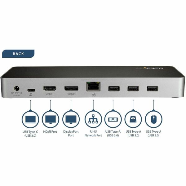 StarTech.com USB C Dock - 4K Dual Monitor HDMI & DisplayPort USB Type-C Docking Station - 60W Power Delivery, SD, 4-port USB 3.0 Hub, GbE - Image 6