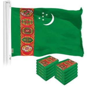 G128 10 Pack: Turkmenistan Turkmenistani Flag | 3x5 Ft | LiteWeave Pro Series Printed 150D Polyester | Country Flag, Vibrant Colors, Brass Grommets, Thicker and More Durable Than 100D 75D Polyester