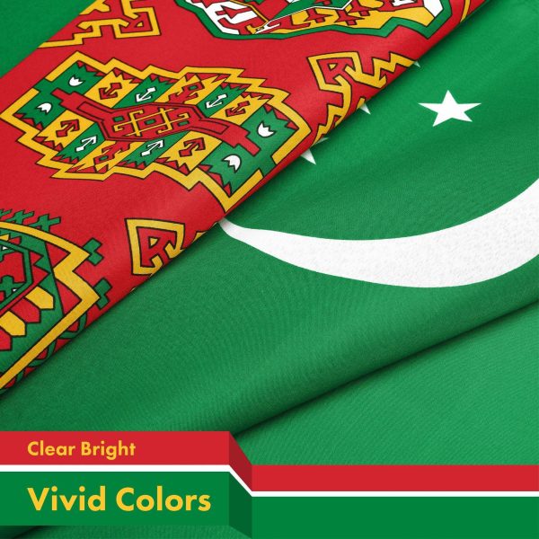 G128 10 Pack: Turkmenistan Turkmenistani Flag | 3x5 Ft | LiteWeave Pro Series Printed 150D Polyester | Country Flag, Vibrant Colors, Brass Grommets, Thicker and More Durable Than 100D 75D Polyester - Image 3