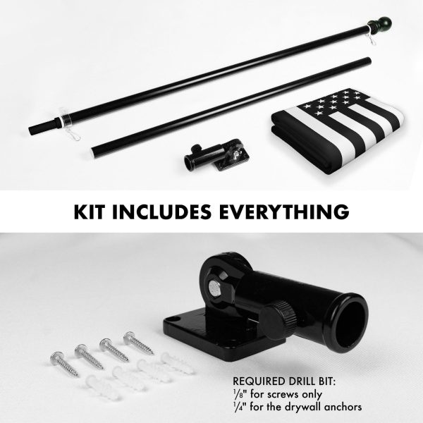 G128 Combo Pack: Flag Pole 6 FT Black Tangle Free & USA America Black and White Flag 3x5 FT Brass Grommets Printed Polyester (Flag Included) Aluminum Flag Pole - Image 2