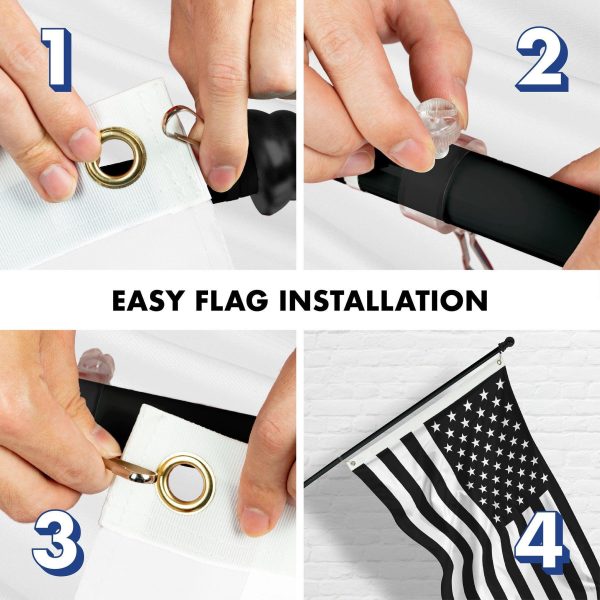 G128 Combo Pack: Flag Pole 6 FT Black Tangle Free & USA America Black and White Flag 3x5 FT Brass Grommets Printed Polyester (Flag Included) Aluminum Flag Pole - Image 7