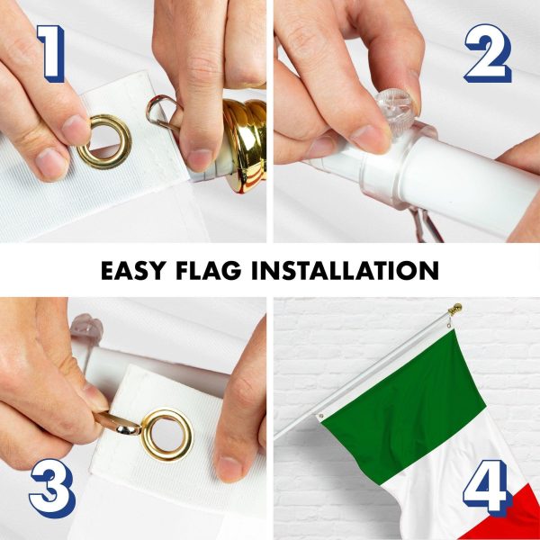 G128 Combo Pack: 6 Ft Tangle Free Aluminum Spinning Flagpole (White) & Italy Italian Flag 3x5 Ft, LiteWeave Pro Series Printed 150D Polyester, 4 Corner Brass Grommets | Pole with Flag Included - Image 7
