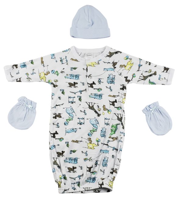 Gown, Cap And Mittens - 3 Pc Set Cs_0042
