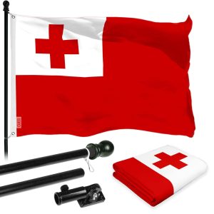 G128 Combo Pack: 6 Ft Tangle Free Aluminum Spinning Flagpole (Black) & Tonga Tongan Flag 3x5 Ft, LiteWeave Pro Series Printed 150D Polyester | Pole with Flag Included