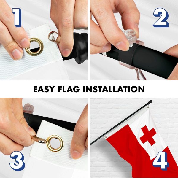 G128 Combo Pack: 6 Ft Tangle Free Aluminum Spinning Flagpole (Black) & Tonga Tongan Flag 3x5 Ft, LiteWeave Pro Series Printed 150D Polyester | Pole with Flag Included - Image 7