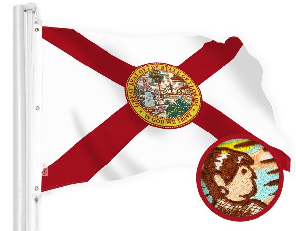 G128 Florida FL State Flag | 6x10 Ft | StormFlyer Series Embroidered 220GSM Spun Polyester | Embroidered Design, Indoor/Outdoor, Brass Grommets, Heavy Duty, All Weather