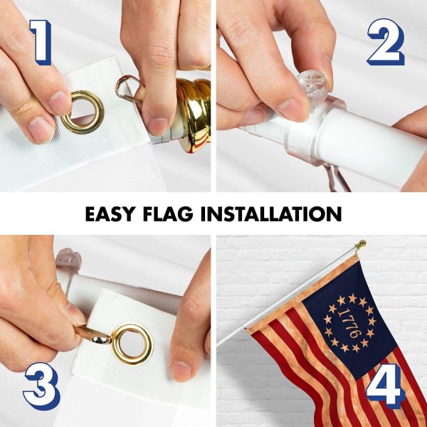 G128 Combo Pack: 6 Ft Tangle Free Aluminum Spinning Flagpole (White) & Betsy Ross 1776 Tea-Stained Flag 3x5 Ft, LiteWeave Pro Series Printed 300D Polyester | Pole with Flag Included - Image 6