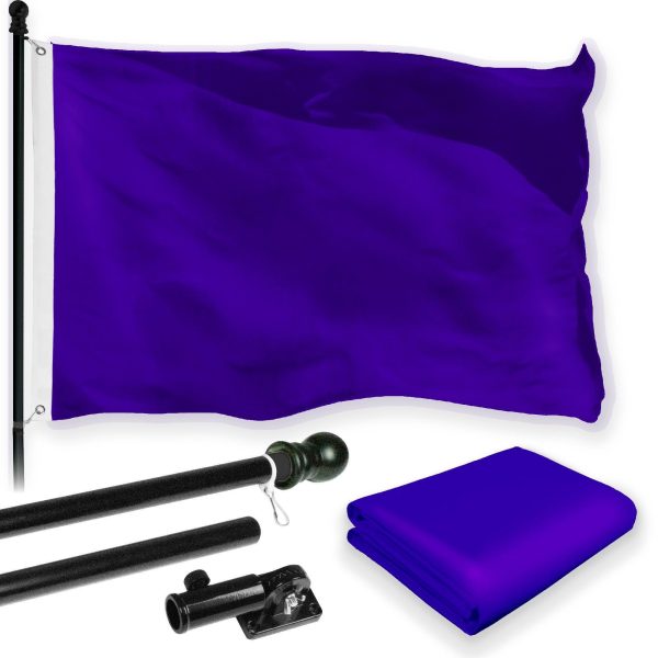 G128 Combo Pack: 6 Feet Tangle Free Spinning Flagpole (Black) Solid Violet Flag 3x5 ft Printed 150D Brass Grommets (Flag Included) Aluminum Flag Pole