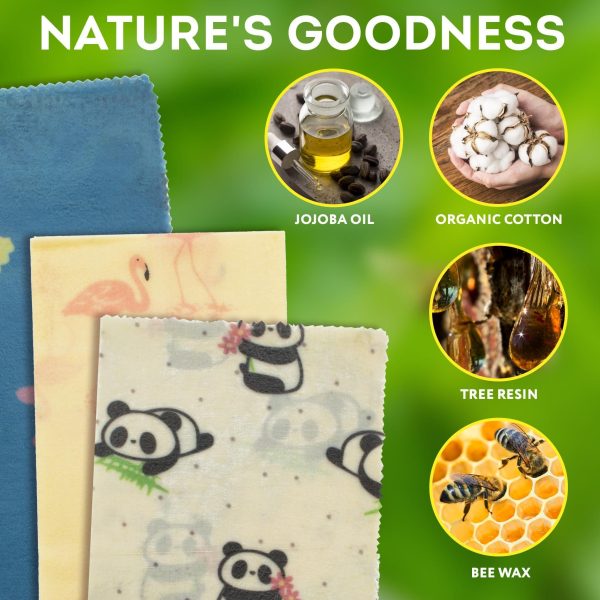 Reusable Beeswax Wrap S M L. Pack of 3 Beeswax Food Wraps. Washable Reusable Beeswax Food Wrap for Sandwiches Dough Covering. Organic Beeswax Wraps for Food Reusable. Sandwich Wrap - Image 2