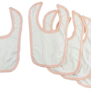 White Interlock Bib Pink Binding (pack Of 5) 1023-w-p-5