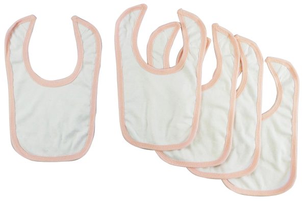 White Interlock Bib Pink Binding (pack Of 5) 1023-w-p-5