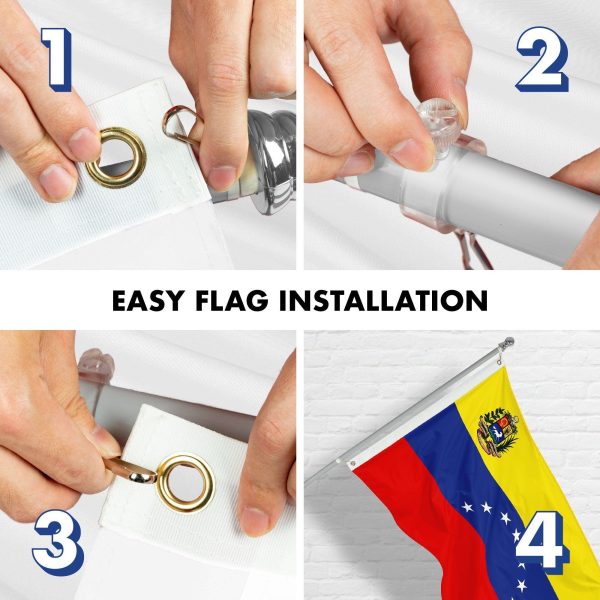 G128 Combo Pack: 6 Ft Tangle Free Aluminum Spinning Flagpole (Silver) & Venezuela 7 Stars Venezuelan Flag 3x5 Ft, ToughWeave Series Double Sided Embroidered 210D Polyester | Pole with Flag Included - Image 7