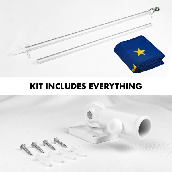 G128 Combo Pack: 5 Ft Tangle Free Aluminum Spinning Flagpole (Silver) & Alaska AK State Flag 2.5x4 Ft, ToughWeave Series Embroidered 300D Polyester | Pole with Flag Included - Image 2