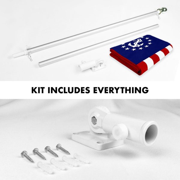 G128 Combo Pack: 5 Ft Tangle Free Aluminum Spinning Flagpole (Silver) & American USA Yacht Ensign Flag 2.5x4 Ft, ToughWeave Series Embroidered 300D Polyester | Pole with Flag Included - Image 2