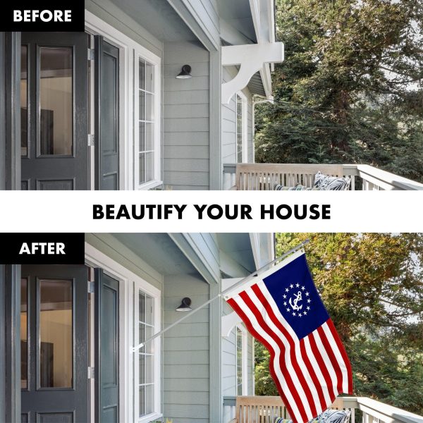 G128 Combo Pack: 5 Ft Tangle Free Aluminum Spinning Flagpole (Silver) & American USA Yacht Ensign Flag 2.5x4 Ft, ToughWeave Series Embroidered 300D Polyester | Pole with Flag Included - Image 3